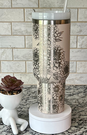 Dahlias Full Floral Tumbler Wrap SVG | 40oz Laser Engraving File | Rotary Engrave Digital Design | Floral SVG Design