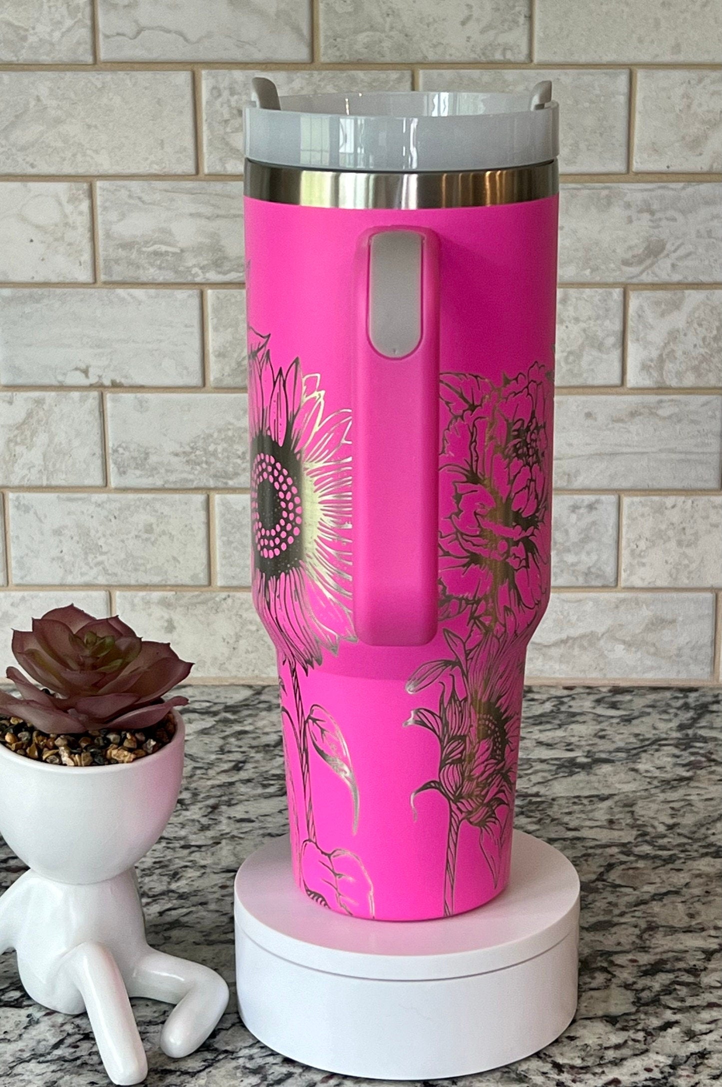 Peonies and Sunflowers Tumbler Wrap SVG | 40oz Laser Engraving File | Rotary Engrave Digital Design | Floral SVG Design