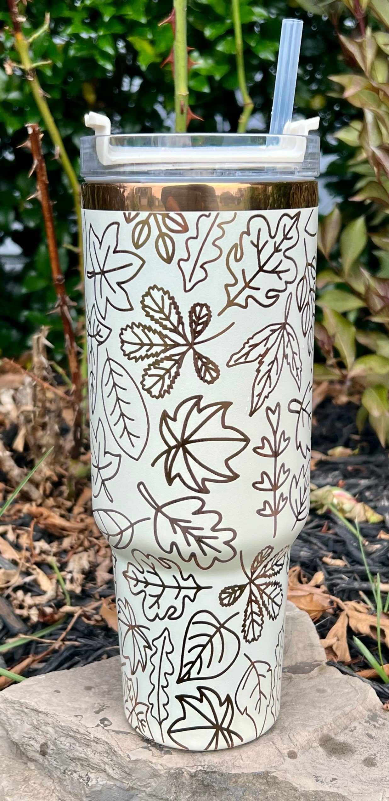 Fall Leaves Doodles Holiday Tumbler Wrap SVG | 40oz Laser Engraving File | Rotary Ready Digital Design | Seasonal SVG
