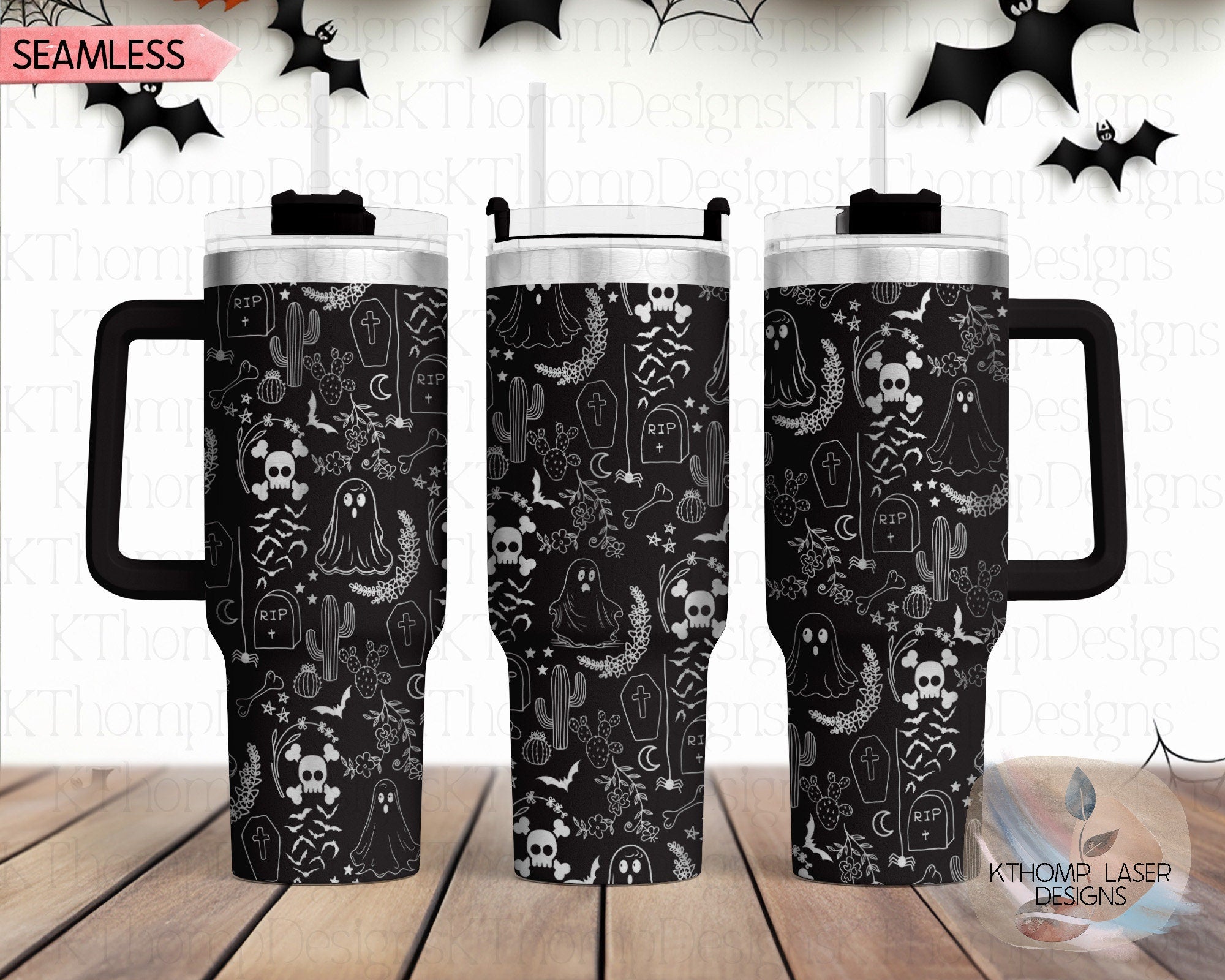 Halloween Doodles Holiday Tumbler Wrap SVG | 40oz Laser Engraving File | Rotary Ready Digital Design | Seasonal SVG