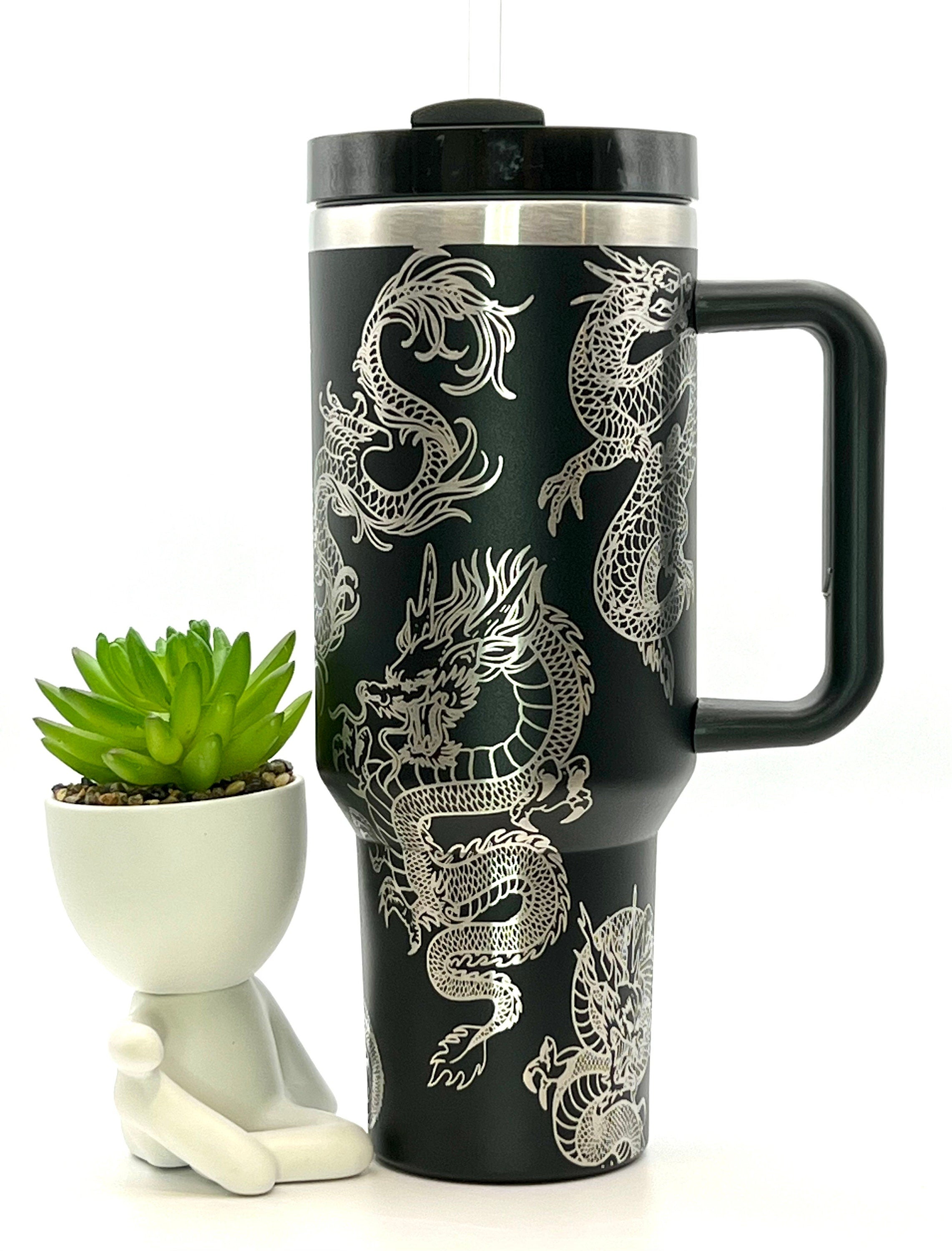 Dragons Tumbler Wrap SVG | 40oz Laser Engraving File | Rotary Ready Digital Design | Fantasy Magic SVG