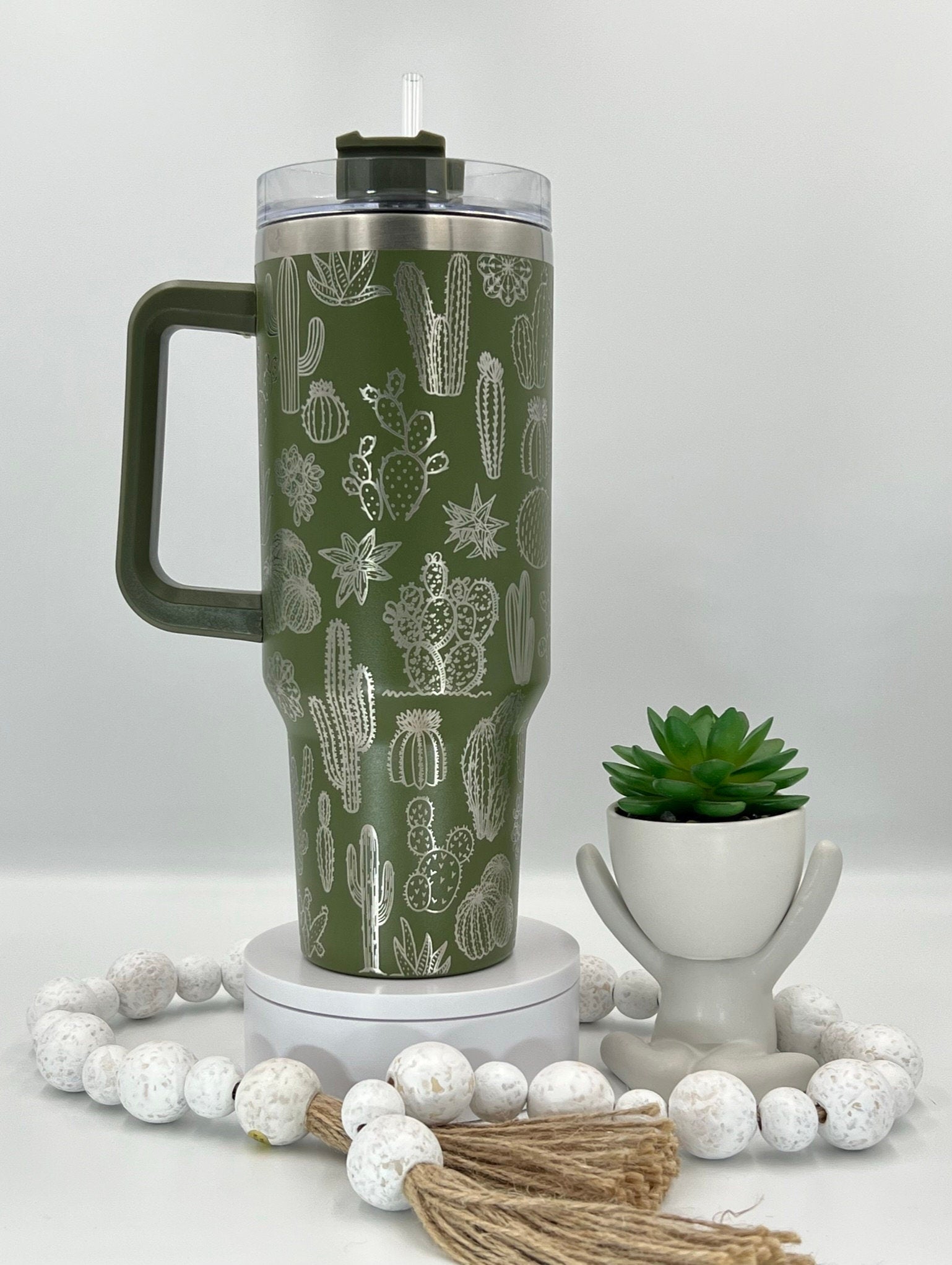 Cactus Tumbler Wrap SVG | 40oz Laser Engraving File | Rotary Engrave Digital Design | Floral SVG Design