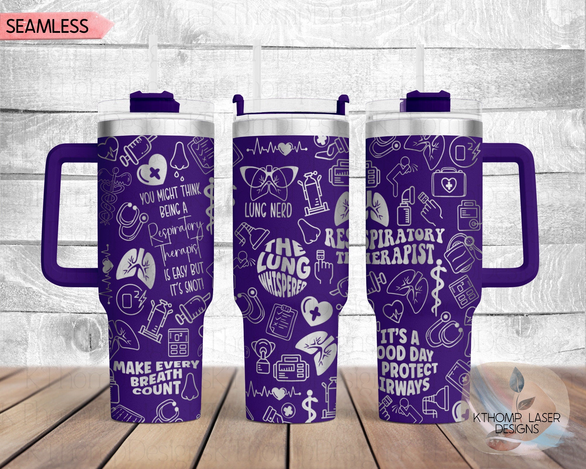 Respiratory Therapist Tumbler Wrap SVG | 40oz Laser Engraving File | Rotary Ready Digital Design | Career Gift SVG