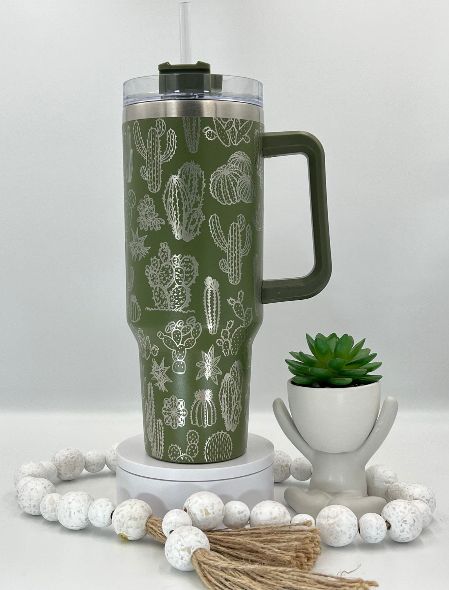 Cactus Tumbler Wrap SVG | 40oz Laser Engraving File | Rotary Engrave Digital Design | Floral SVG Design