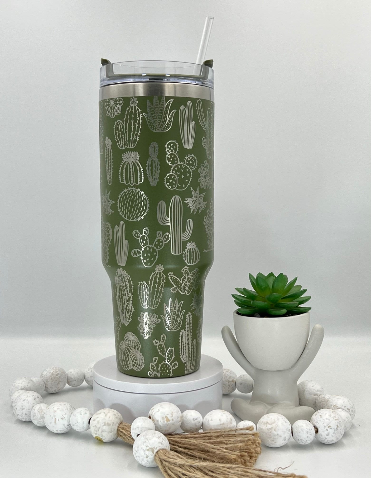 Cactus Tumbler Wrap SVG | 40oz Laser Engraving File | Rotary Engrave Digital Design | Floral SVG Design