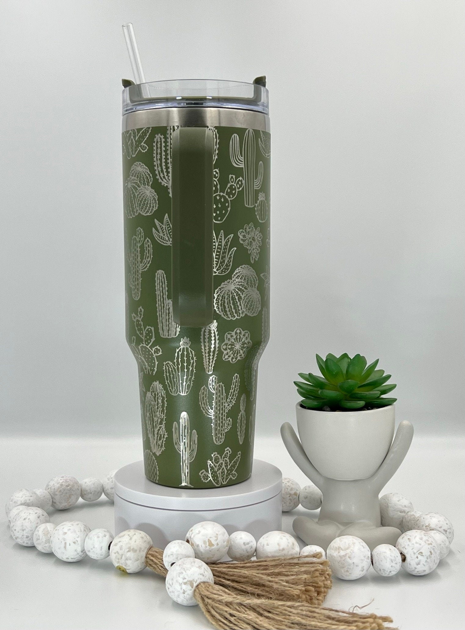 Cactus Tumbler Wrap SVG | 40oz Laser Engraving File | Rotary Engrave Digital Design | Floral SVG Design