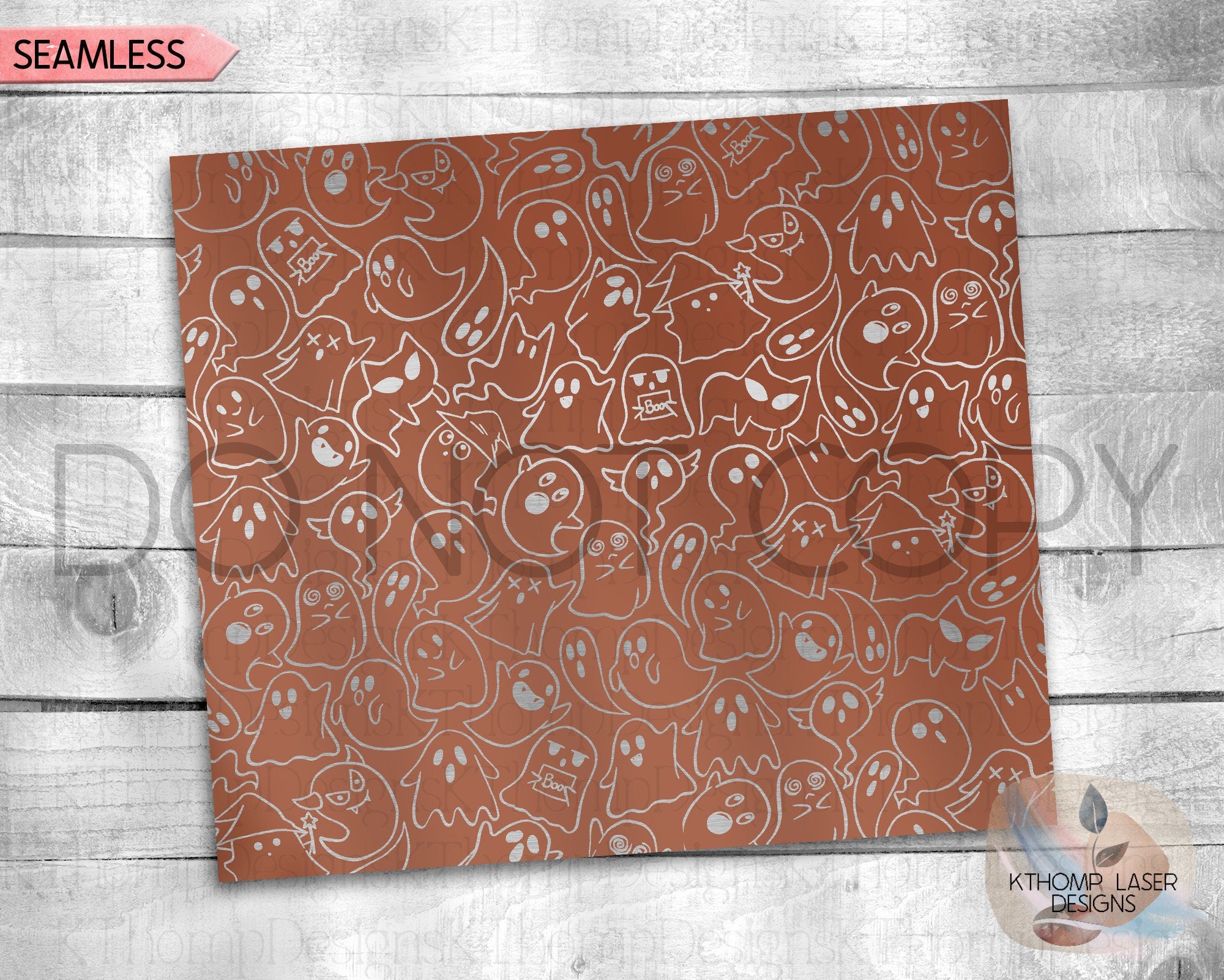 Halloween Ghosts Doodles Holiday Tumbler Wrap SVG | 20oz Skinny Laser Engraving File | Rotary Ready Digital Design | Seasonal SVG