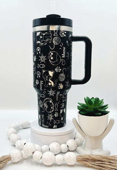 Cat Doodles Tumbler Wrap SVG | 40oz Laser Engraving File | Rotary Ready Digital Design | Pet Lover Gift