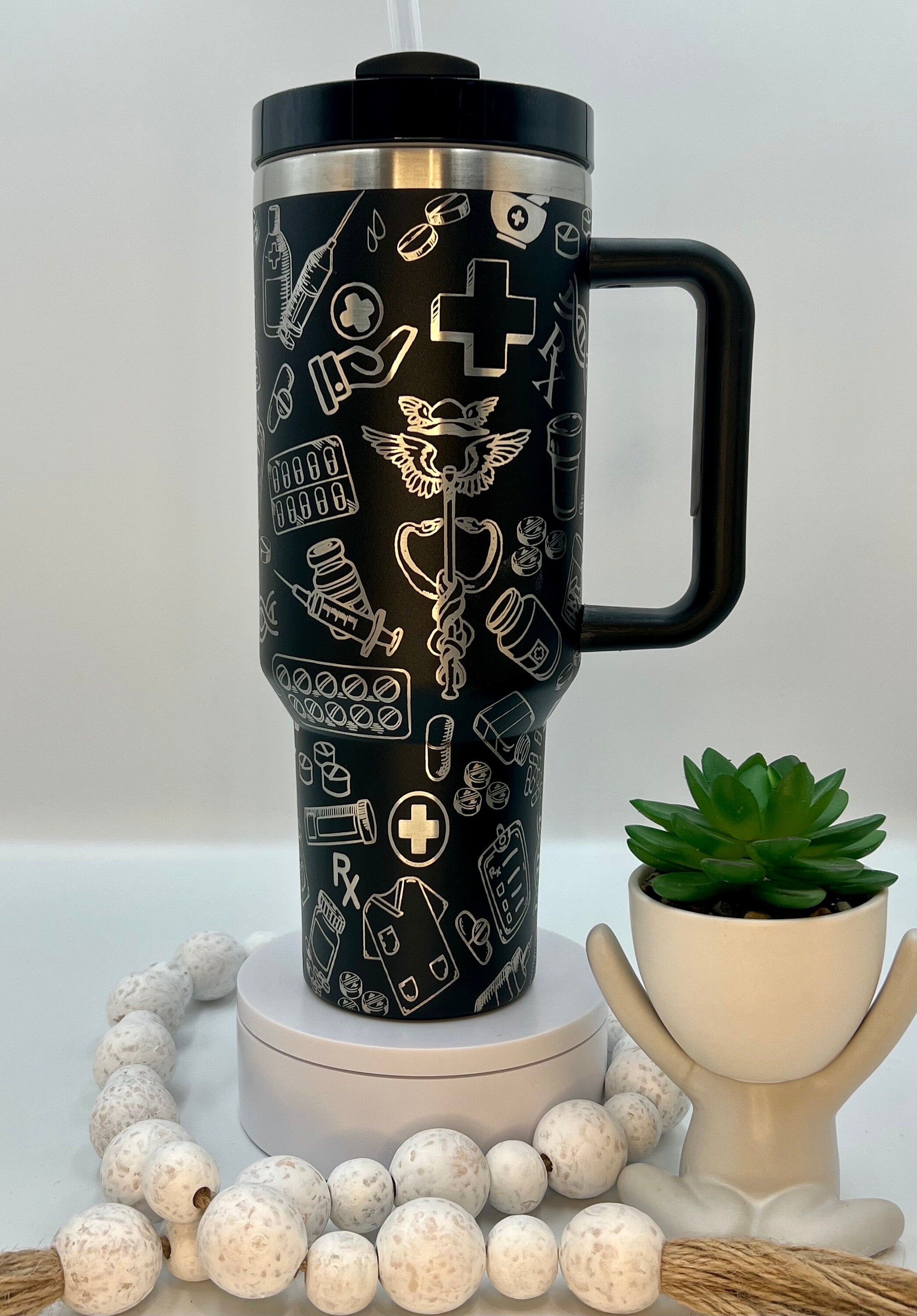 Pharmacy Doodles Tumbler Wrap SVG | 40oz Laser Engraving File | Rotary Ready Digital Design | Career Gift SVG