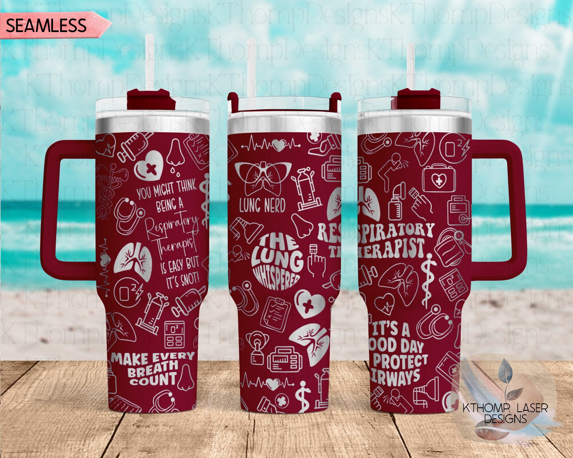 Respiratory Therapist Tumbler Wrap SVG | 40oz Laser Engraving File | Rotary Ready Digital Design | Career Gift SVG