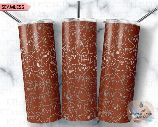 Halloween Ghosts Doodles Holiday Tumbler Wrap SVG | 20oz Skinny Laser Engraving File | Rotary Ready Digital Design | Seasonal SVG