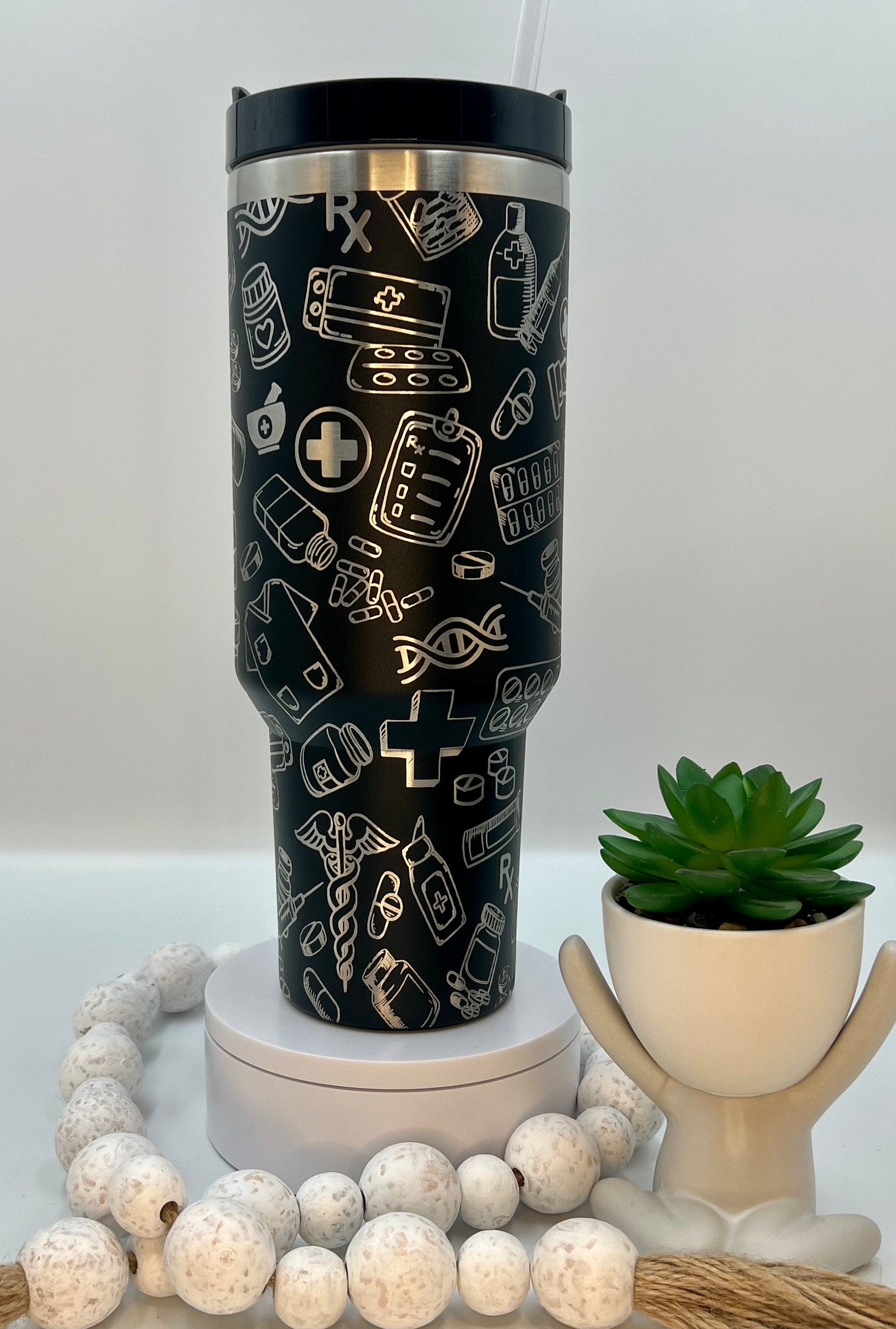 Pharmacy Doodles Tumbler Wrap SVG | 40oz Laser Engraving File | Rotary Ready Digital Design | Career Gift SVG