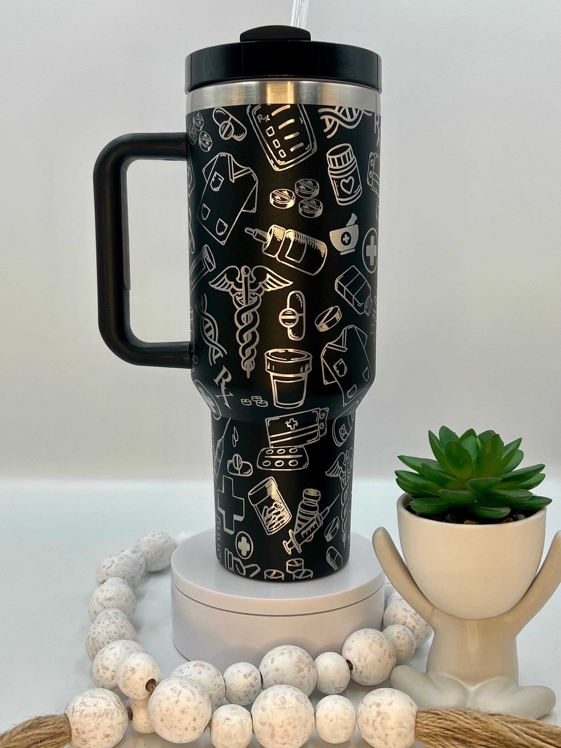 Pharmacy Doodles Tumbler Wrap SVG | 40oz Laser Engraving File | Rotary Ready Digital Design | Career Gift SVG