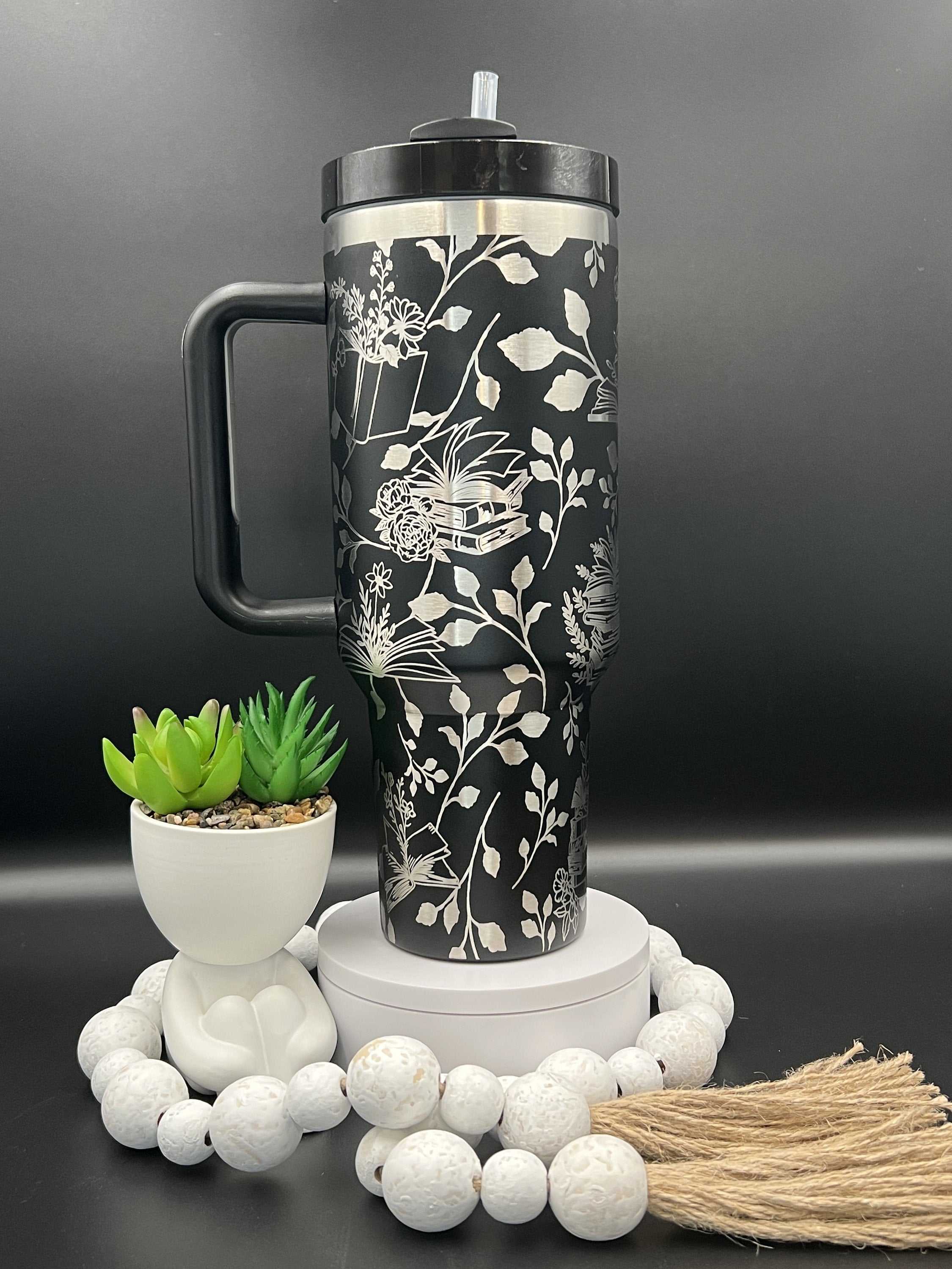 Floral Books Tumbler Wrap SVG | 40oz Laser Engraving File | Rotary Engrave Digital Design | Floral SVG Design