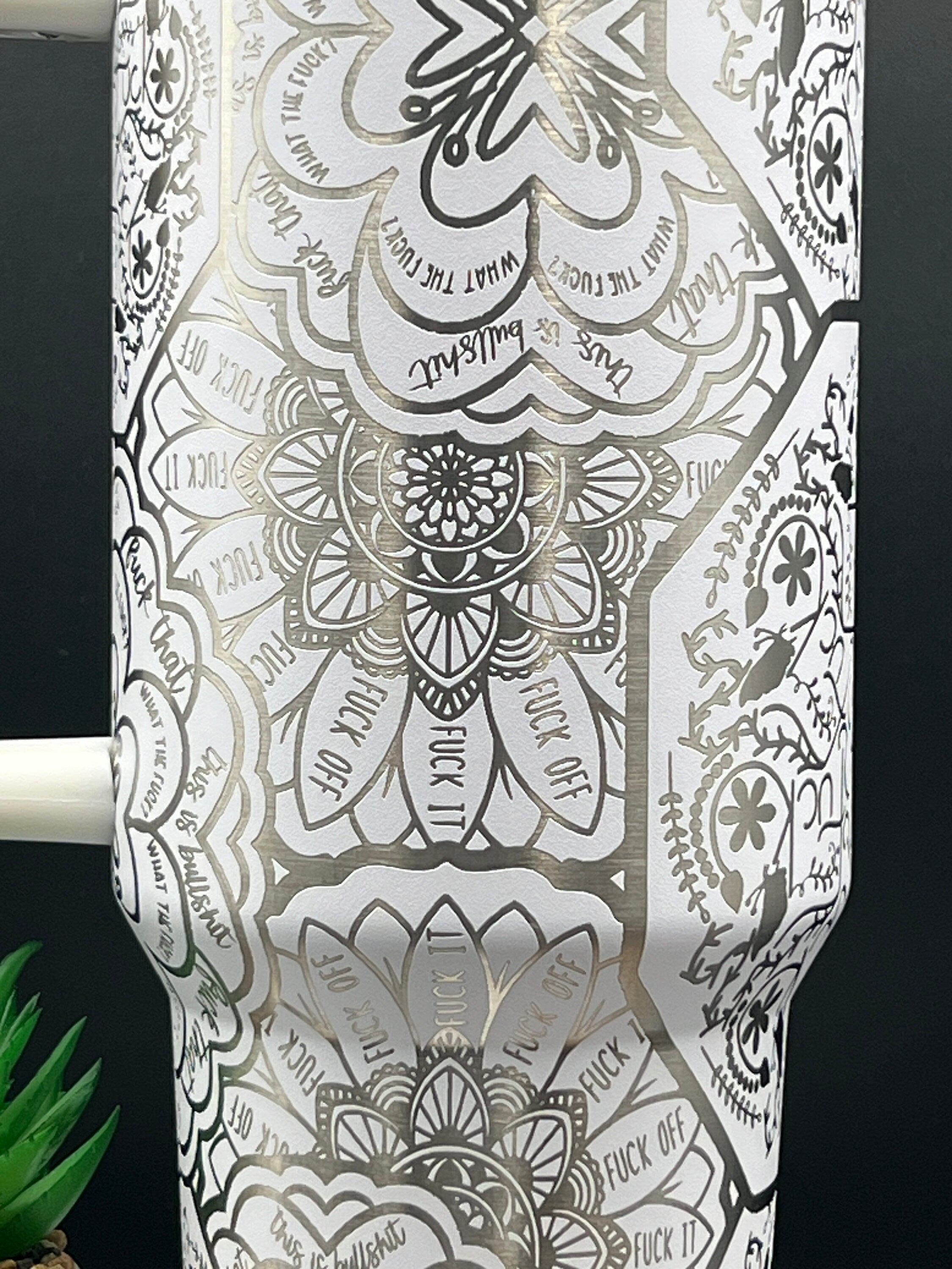 Cuss Word F*ck Mandala Tumbler Wrap SVG | 40oz Laser Engraving File | Rotary Ready Digital Design | Sassy Coffee SVG