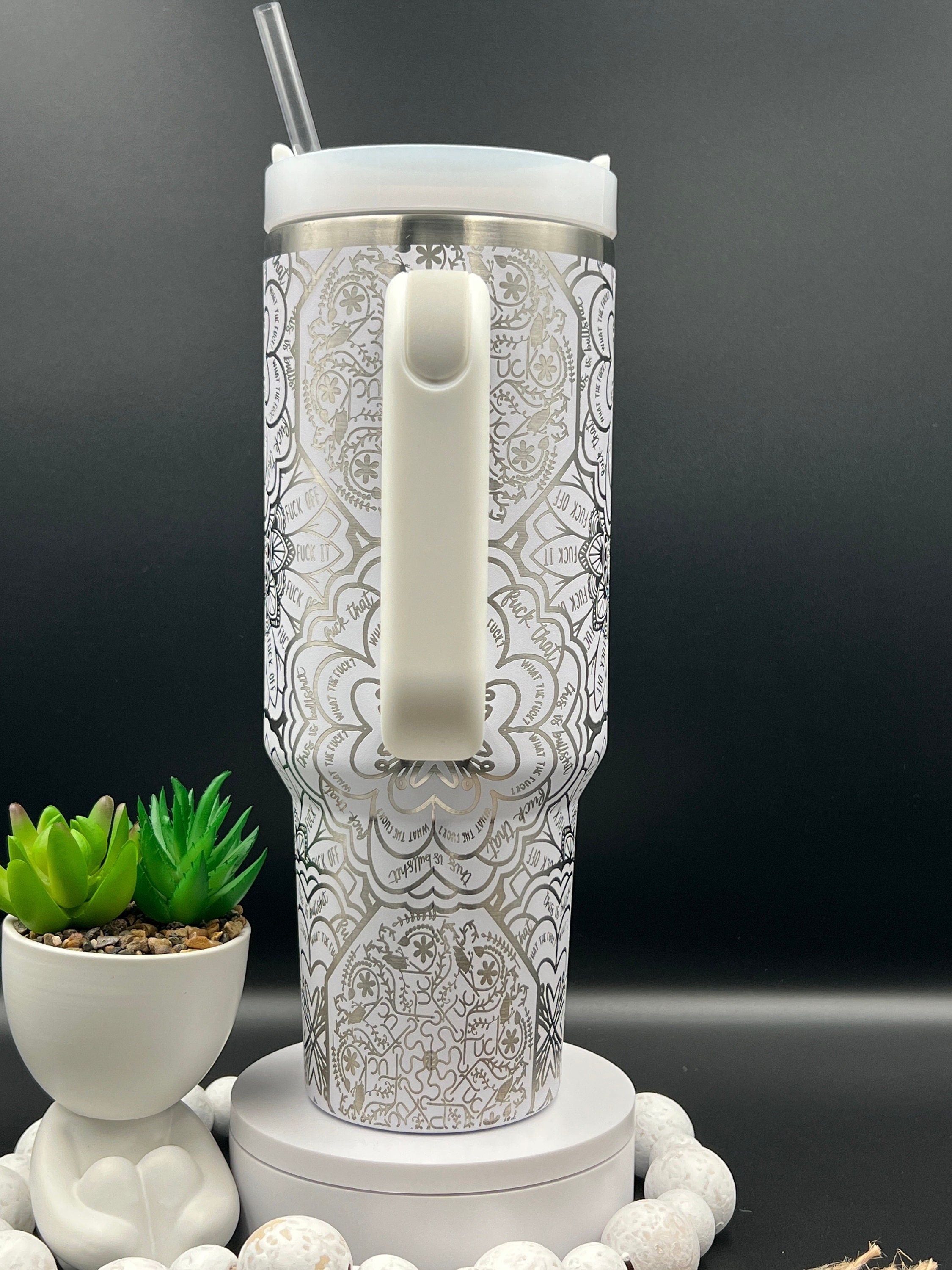 Cuss Word F*ck Mandala Tumbler Wrap SVG | 40oz Laser Engraving File | Rotary Ready Digital Design | Sassy Coffee SVG