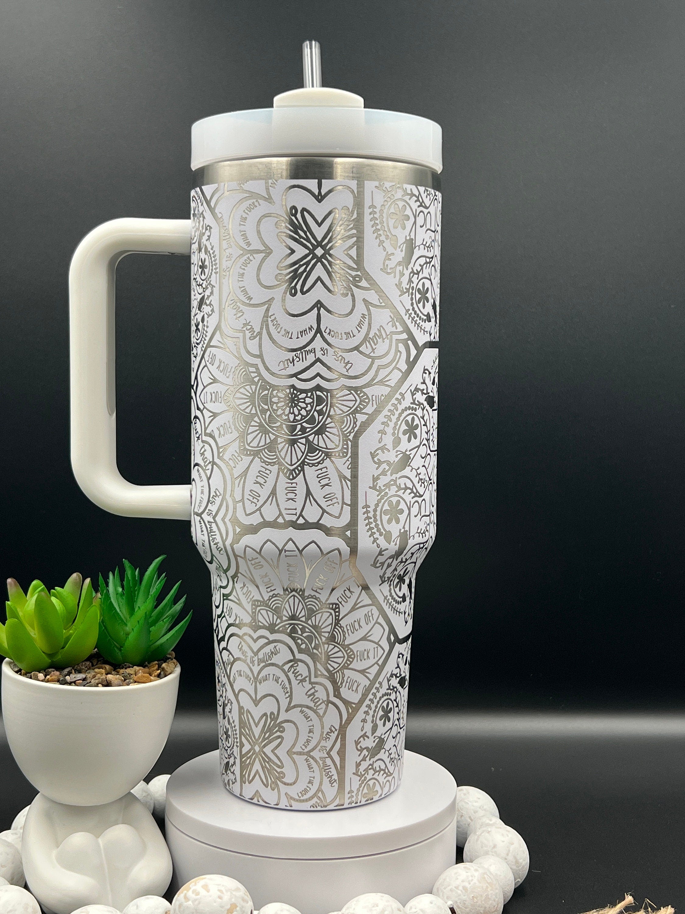 Cuss Word F*ck Mandala Tumbler Wrap SVG | 40oz Laser Engraving File | Rotary Ready Digital Design | Sassy Coffee SVG