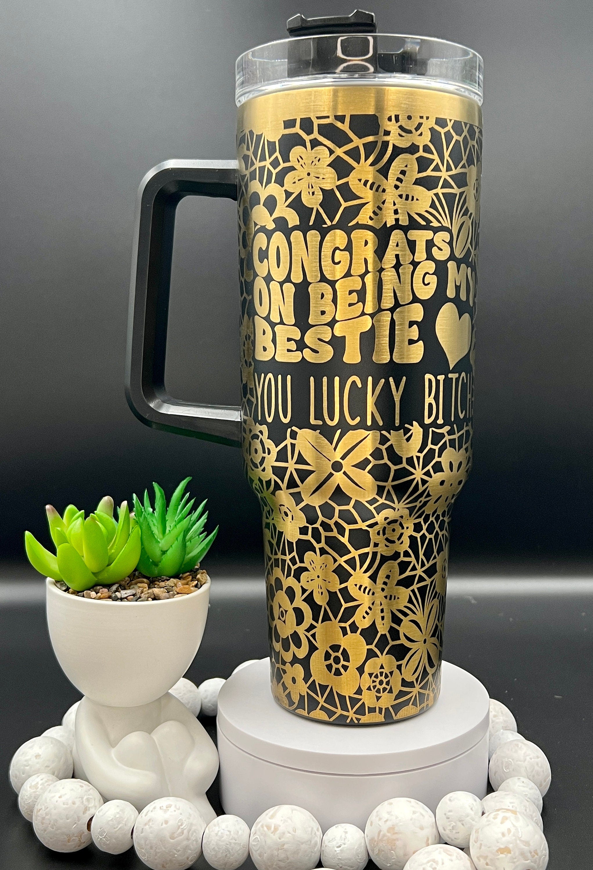 Congrats on Being My Bestie Tumbler Wrap SVG | 40oz Laser Engraving File | Rotary Ready Digital Design | Sassy Coffee SVG