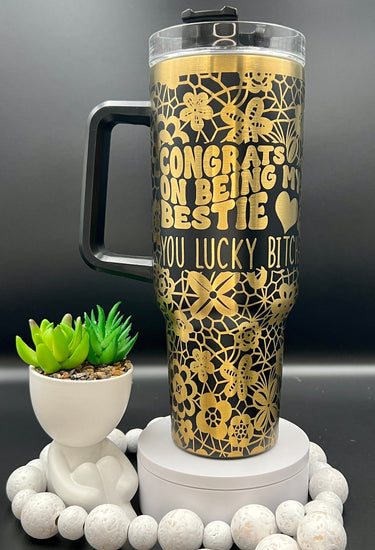 Congrats on Being My Bestie Tumbler Wrap SVG | 40oz Laser Engraving File | Rotary Ready Digital Design | Sassy Coffee SVG