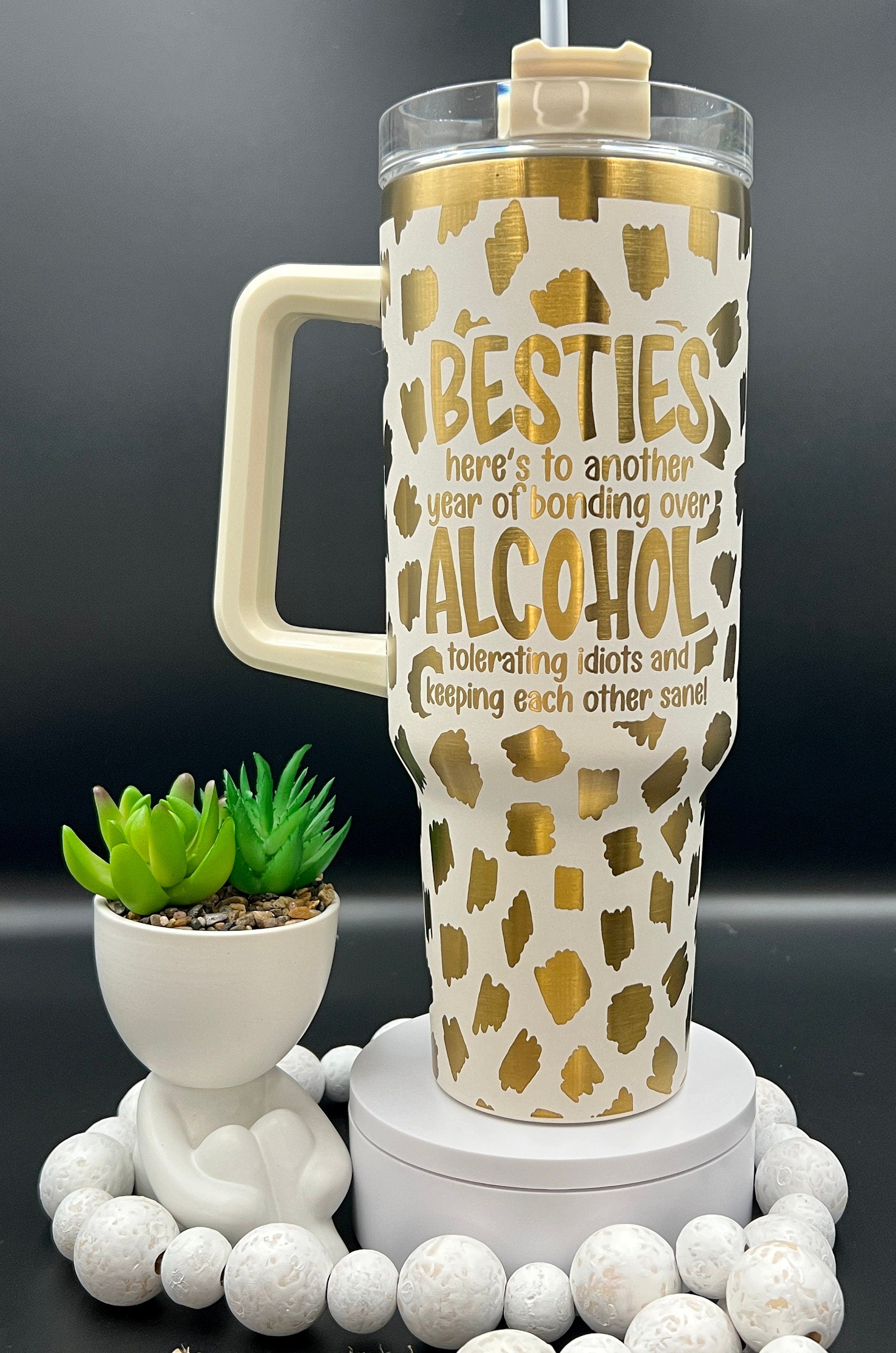 Besties Bonding Over Alcohol Tumbler Wrap SVG | 40oz Laser Engraving File | Rotary Ready Digital Design | Sassy Coffee SVG
