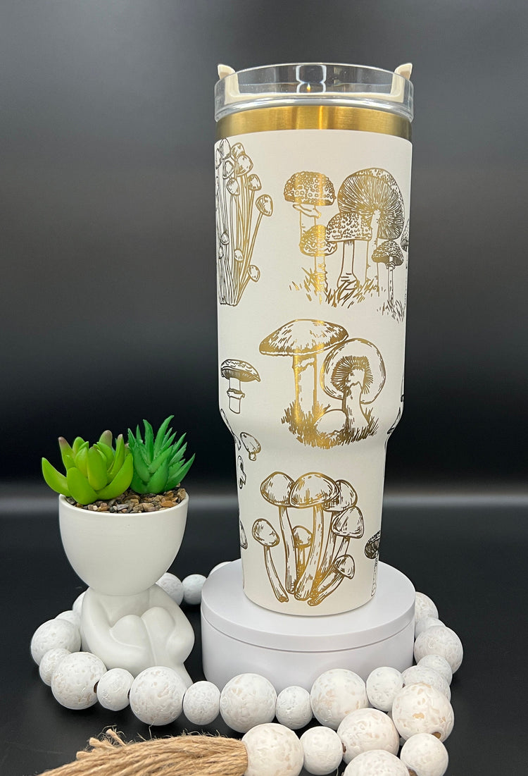 Mushroom Garden Tumbler Wrap SVG | 40oz Laser Engraving File | Rotary Ready Digital Design | Foodie SVG
