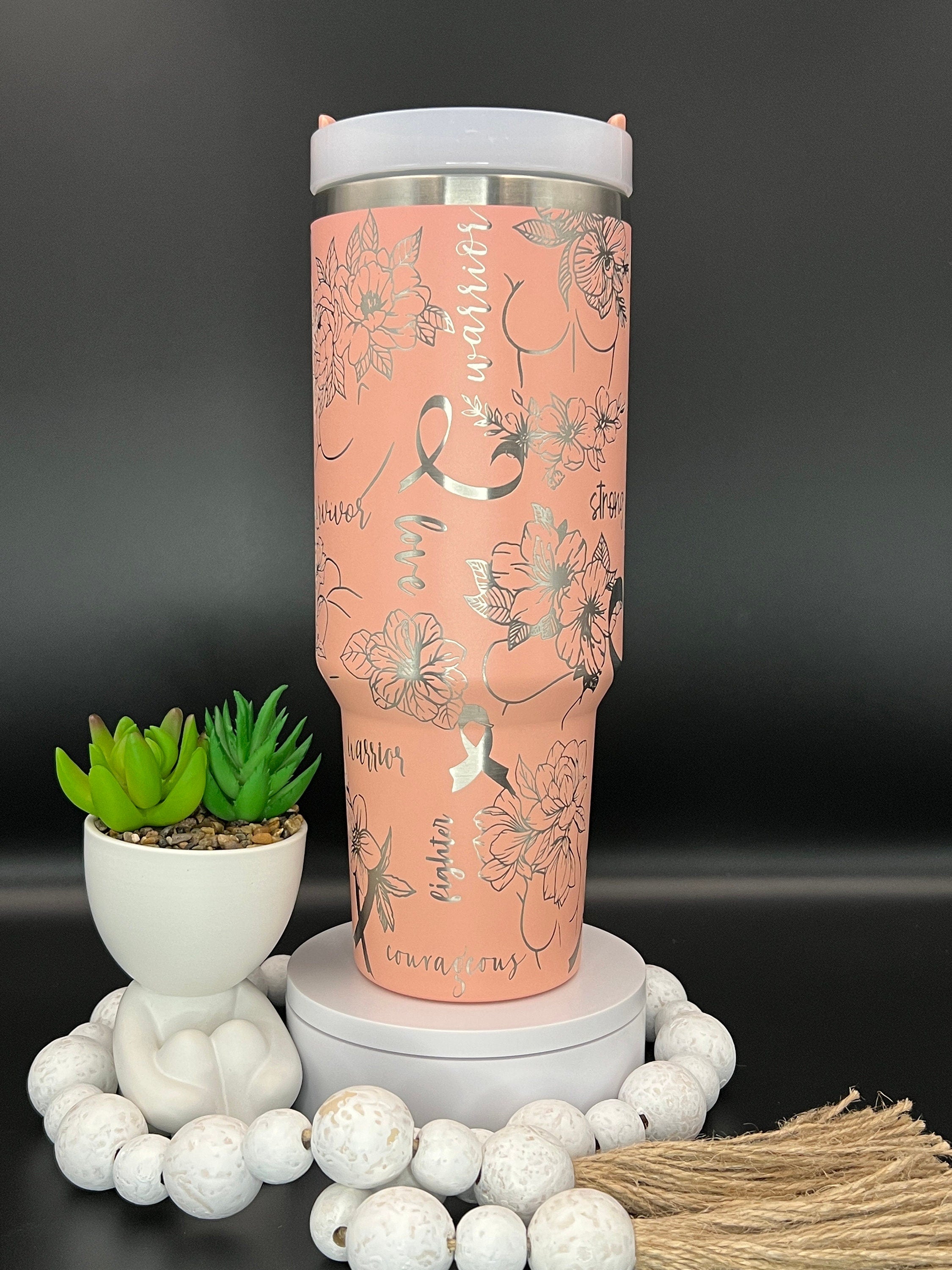 Breast Cancer Floral Tumbler Wrap SVG | 40oz Laser Engraving File | Rotary Ready Digital Design | Support Awareness SVG