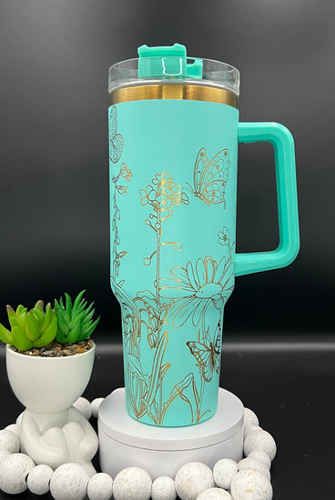Butterflies and Blooms Tumbler Wrap SVG | 40oz Laser Engraving File | Rotary Engrave Digital Design | Floral SVG Design