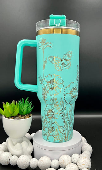 Butterflies and Blooms Tumbler Wrap SVG | 40oz Laser Engraving File | Rotary Engrave Digital Design | Floral SVG Design