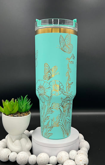 Butterflies and Blooms Tumbler Wrap SVG | 40oz Laser Engraving File | Rotary Engrave Digital Design | Floral SVG Design