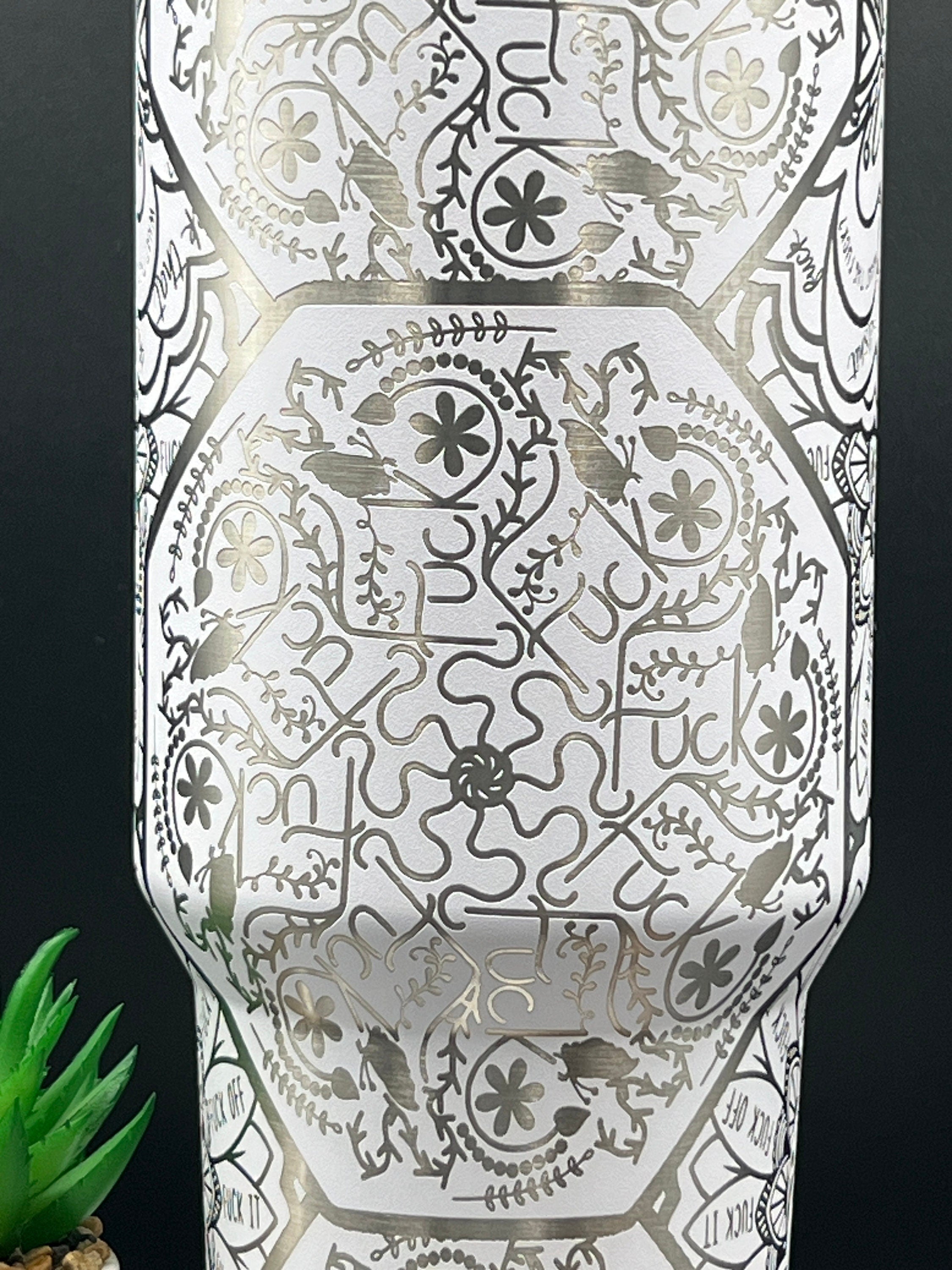 Cuss Word F*ck Mandala Tumbler Wrap SVG | 40oz Laser Engraving File | Rotary Ready Digital Design | Sassy Coffee SVG