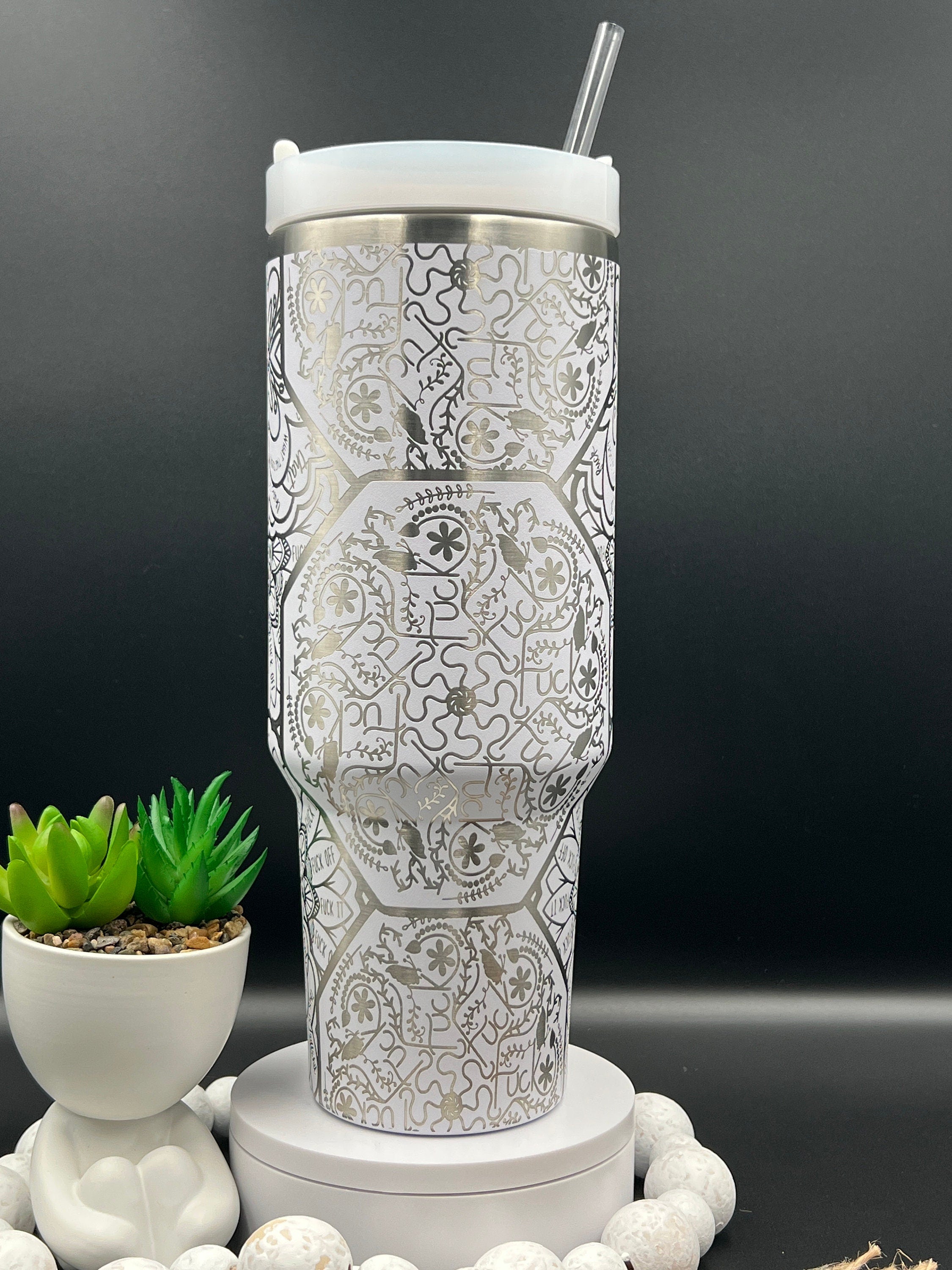 Cuss Word F*ck Mandala Tumbler Wrap SVG | 40oz Laser Engraving File | Rotary Ready Digital Design | Sassy Coffee SVG