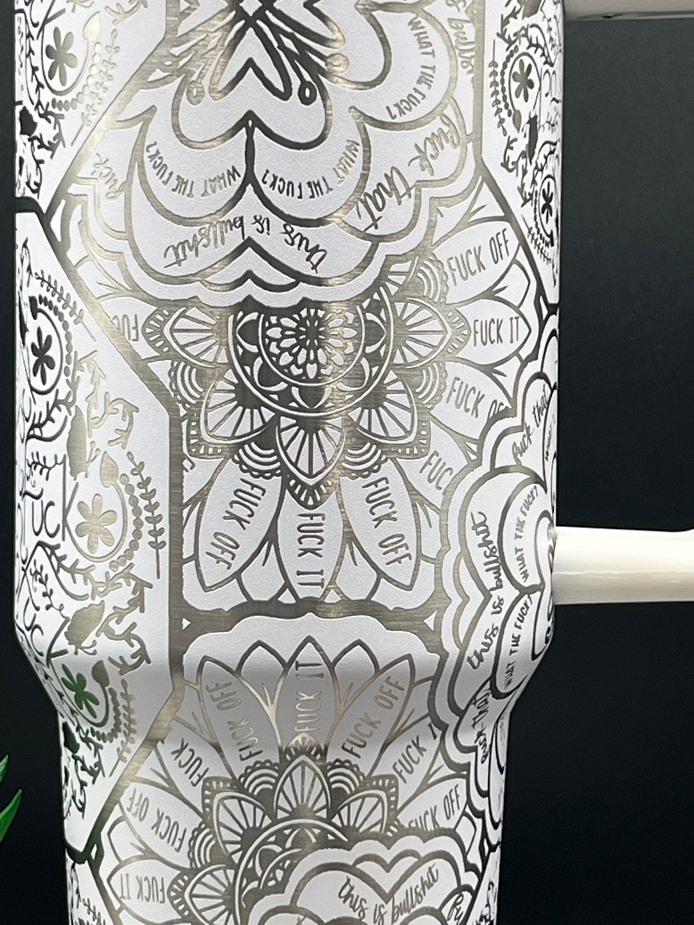 Cuss Word F*ck Mandala Tumbler Wrap SVG | 40oz Laser Engraving File | Rotary Ready Digital Design | Sassy Coffee SVG