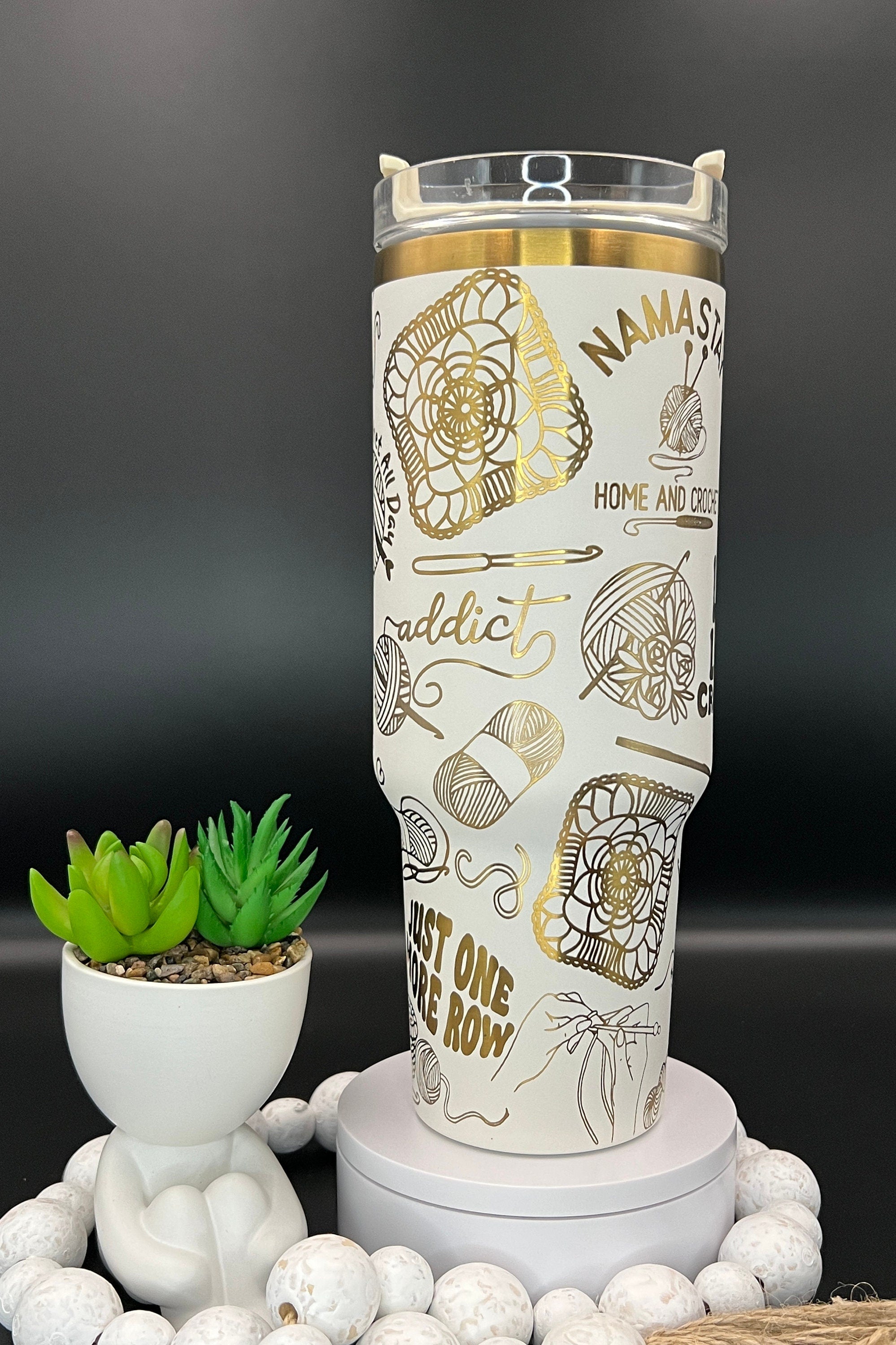Crocheting Yarn Tumbler Wrap SVG | 40oz Laser Engraving File | Rotary Ready Digital Design | Hobby Travel SVG