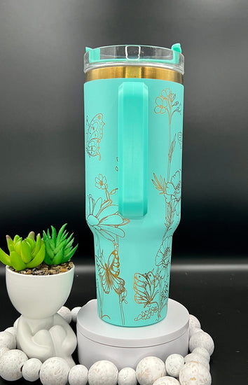 Butterflies and Blooms Tumbler Wrap SVG | 40oz Laser Engraving File | Rotary Engrave Digital Design | Floral SVG Design