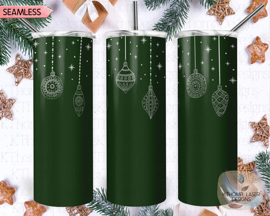 Christmas Ornaments Holiday Tumbler Wrap SVG | 20oz Skinny Laser Engraving File | Rotary Ready Digital Design | Seasonal SVG