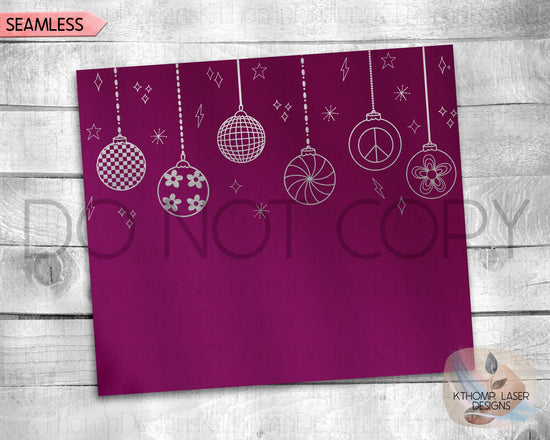 Retro Christmas Ornaments Holiday Tumbler Wrap SVG | 20oz Skinny Laser Engraving File | Rotary Ready Digital Design | Seasonal SVG