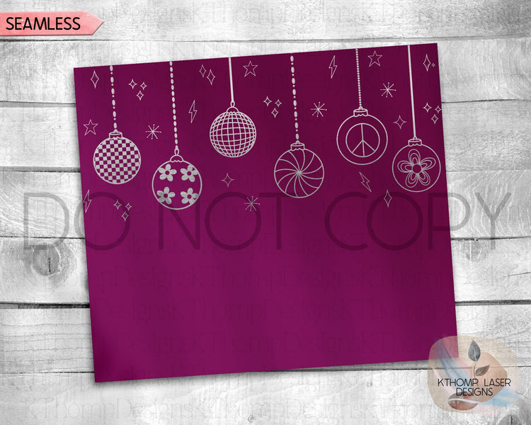 Retro Christmas Ornaments Holiday Tumbler Wrap SVG | 20oz Skinny Laser Engraving File | Rotary Ready Digital Design | Seasonal SVG