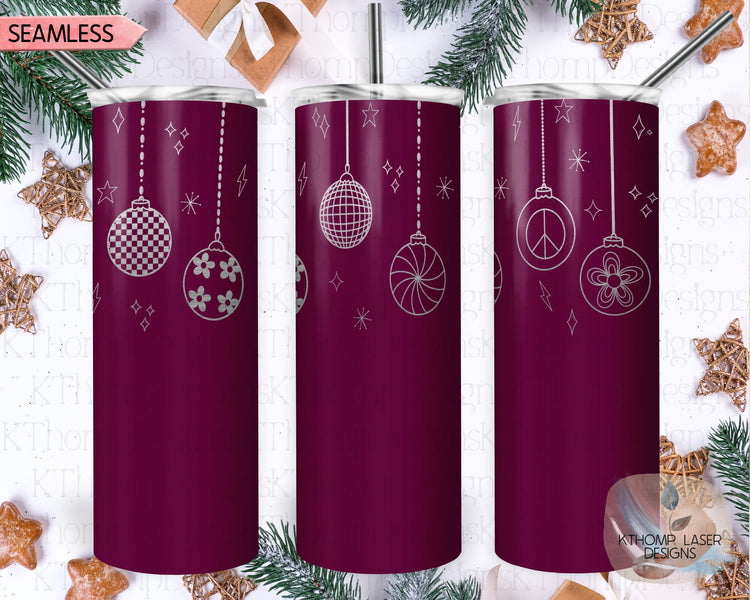 Retro Christmas Ornaments Holiday Tumbler Wrap SVG | 20oz Skinny Laser Engraving File | Rotary Ready Digital Design | Seasonal SVG