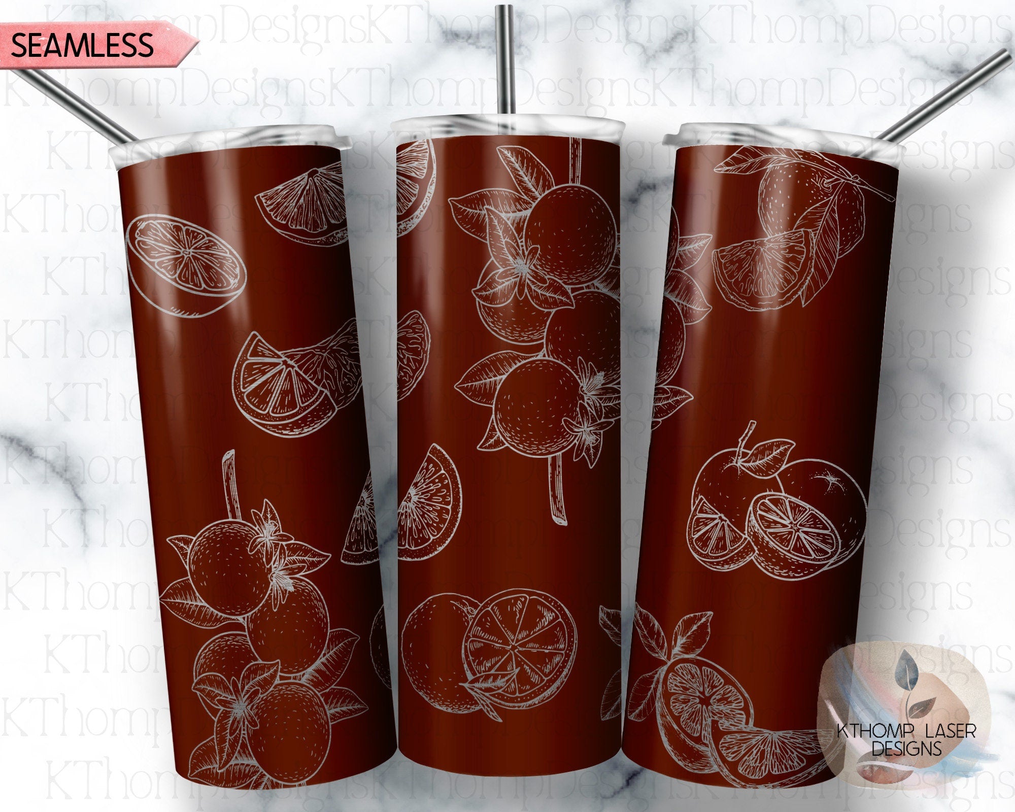 Oranges Tumbler Wrap SVG | 20oz Skinny Laser Engraving File | Rotary Ready Digital Design | Foodie SVG