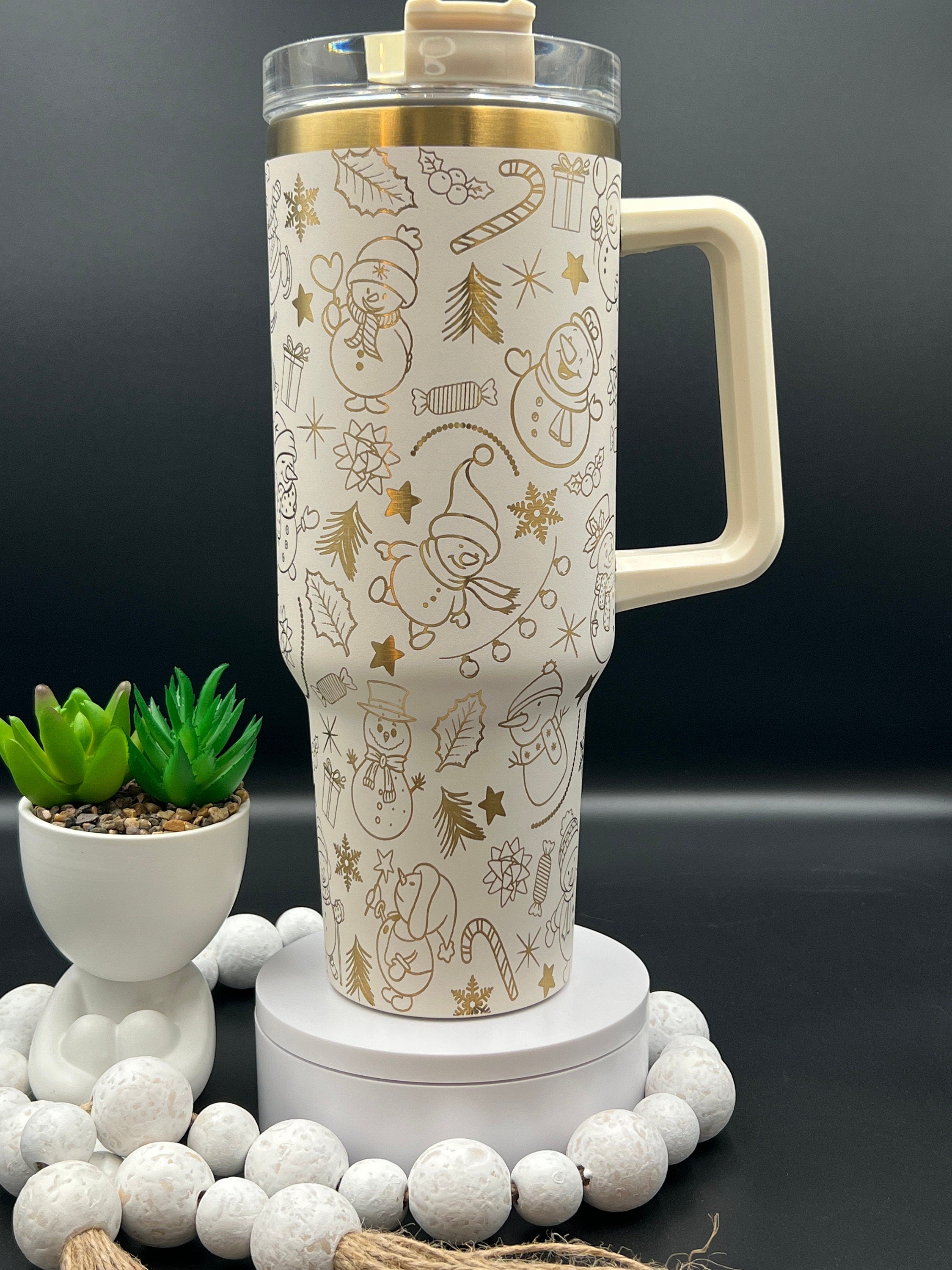 Cute Snowman Doodles Christmas Holiday Tumbler Wrap SVG | 40oz Laser Engraving File | Rotary Ready Digital Design | Seasonal SVG
