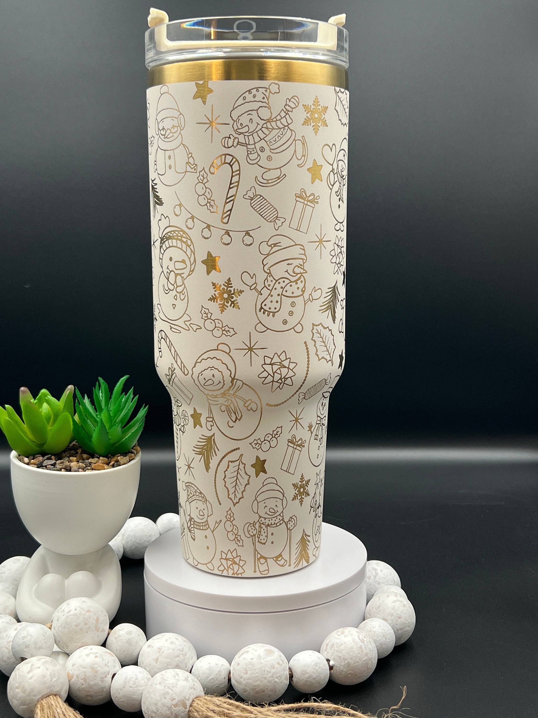 Cute Snowman Doodles Christmas Holiday Tumbler Wrap SVG | 40oz Laser Engraving File | Rotary Ready Digital Design | Seasonal SVG