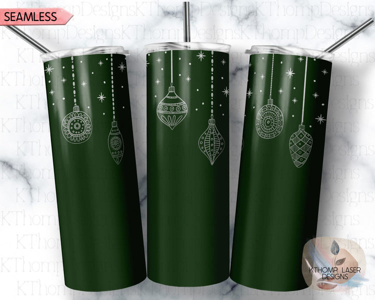 Christmas Ornaments Holiday Tumbler Wrap SVG | 20oz Skinny Laser Engraving File | Rotary Ready Digital Design | Seasonal SVG