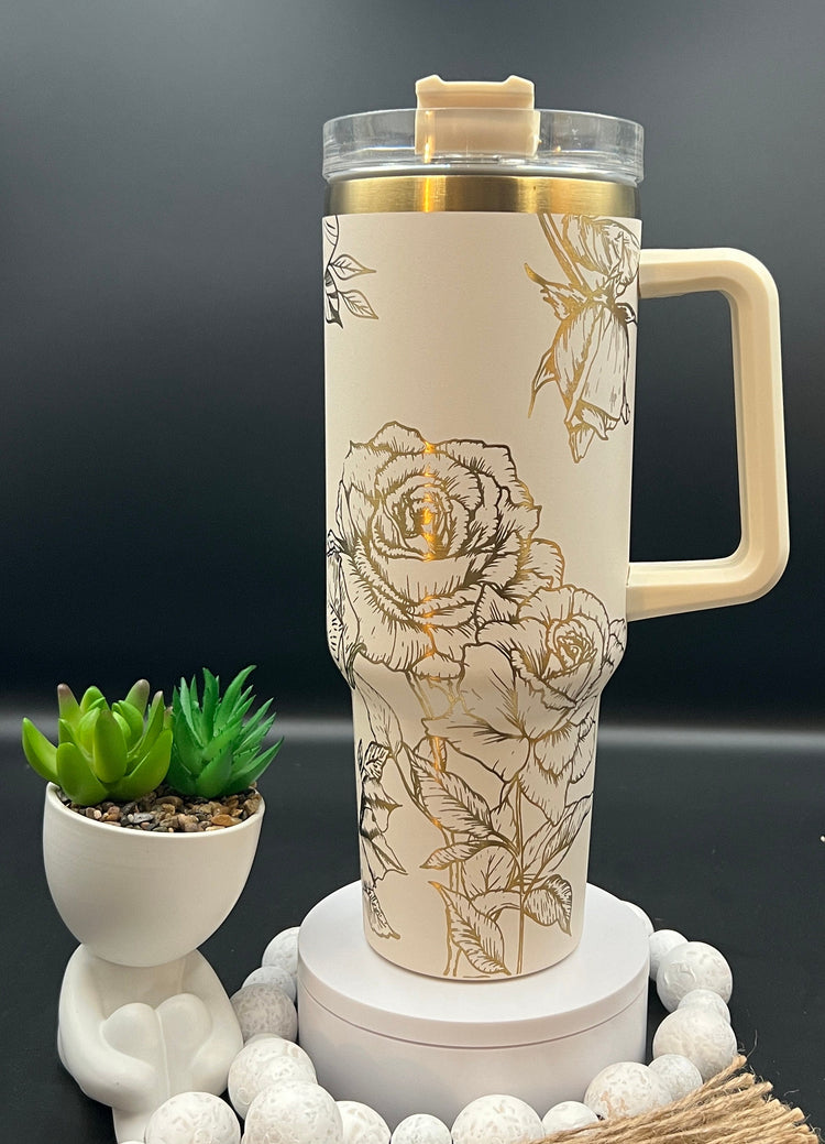 Roses 1 Tumbler Wrap SVG | 40oz Laser Engraving File | Rotary Engrave Digital Design | Floral SVG Design