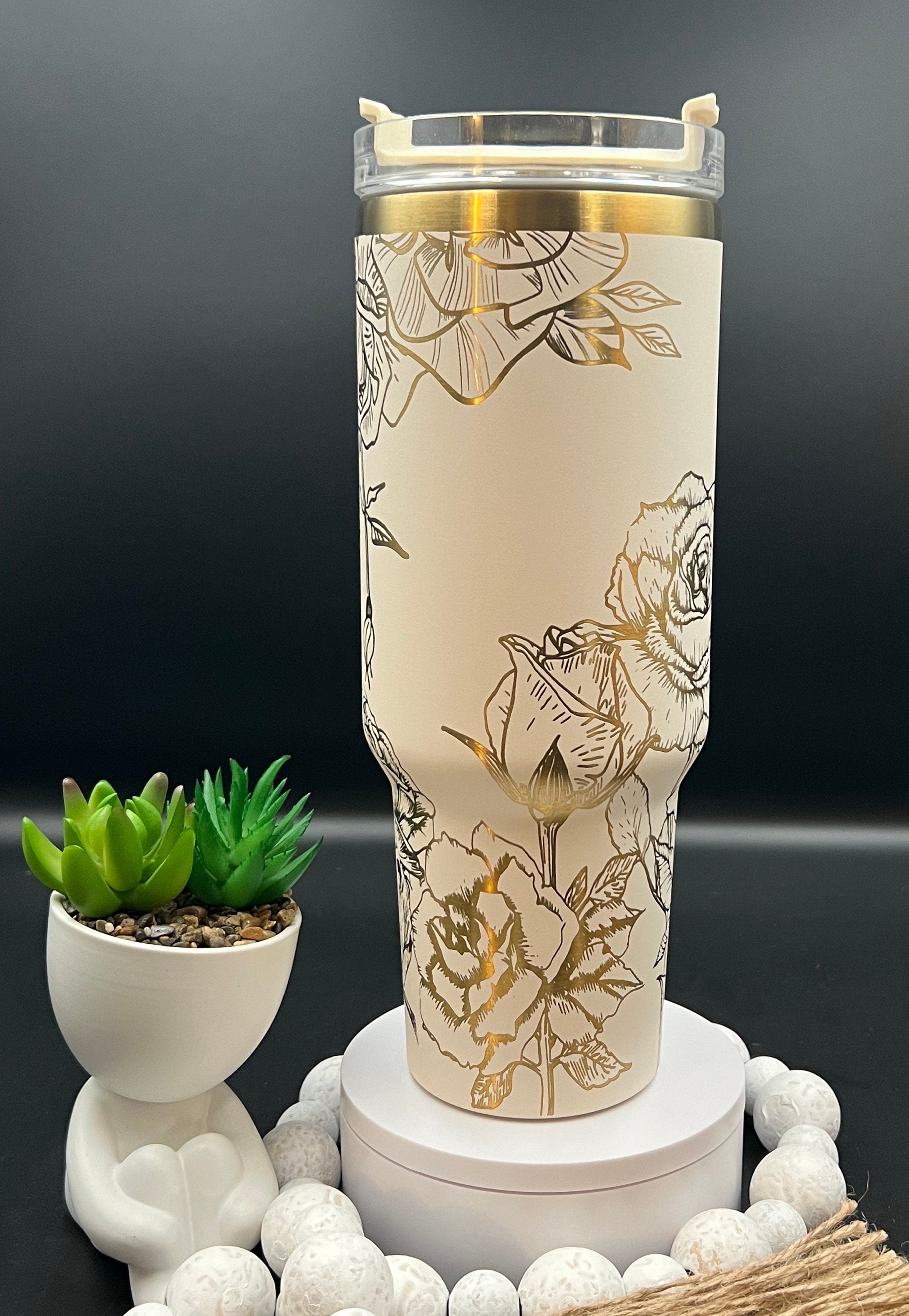Roses 2 Tumbler Wrap SVG | 40oz Laser Engraving File | Rotary Engrave Digital Design | Floral SVG Design