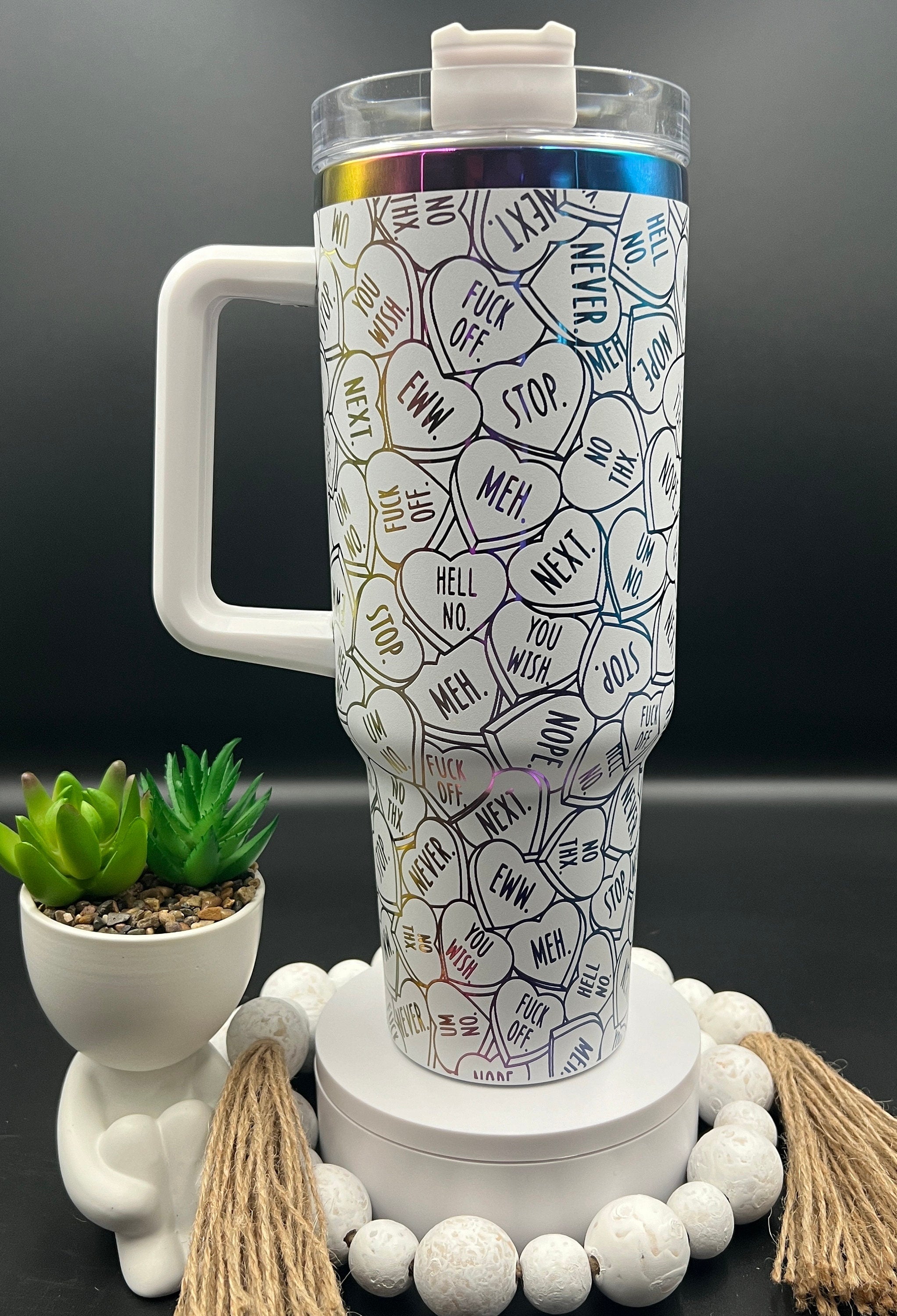 Anti Valentine's Day Conversation Hearts Holiday Tumbler Wrap SVG | 40oz Laser Engraving File | Rotary Ready Digital Design | Seasonal SVG