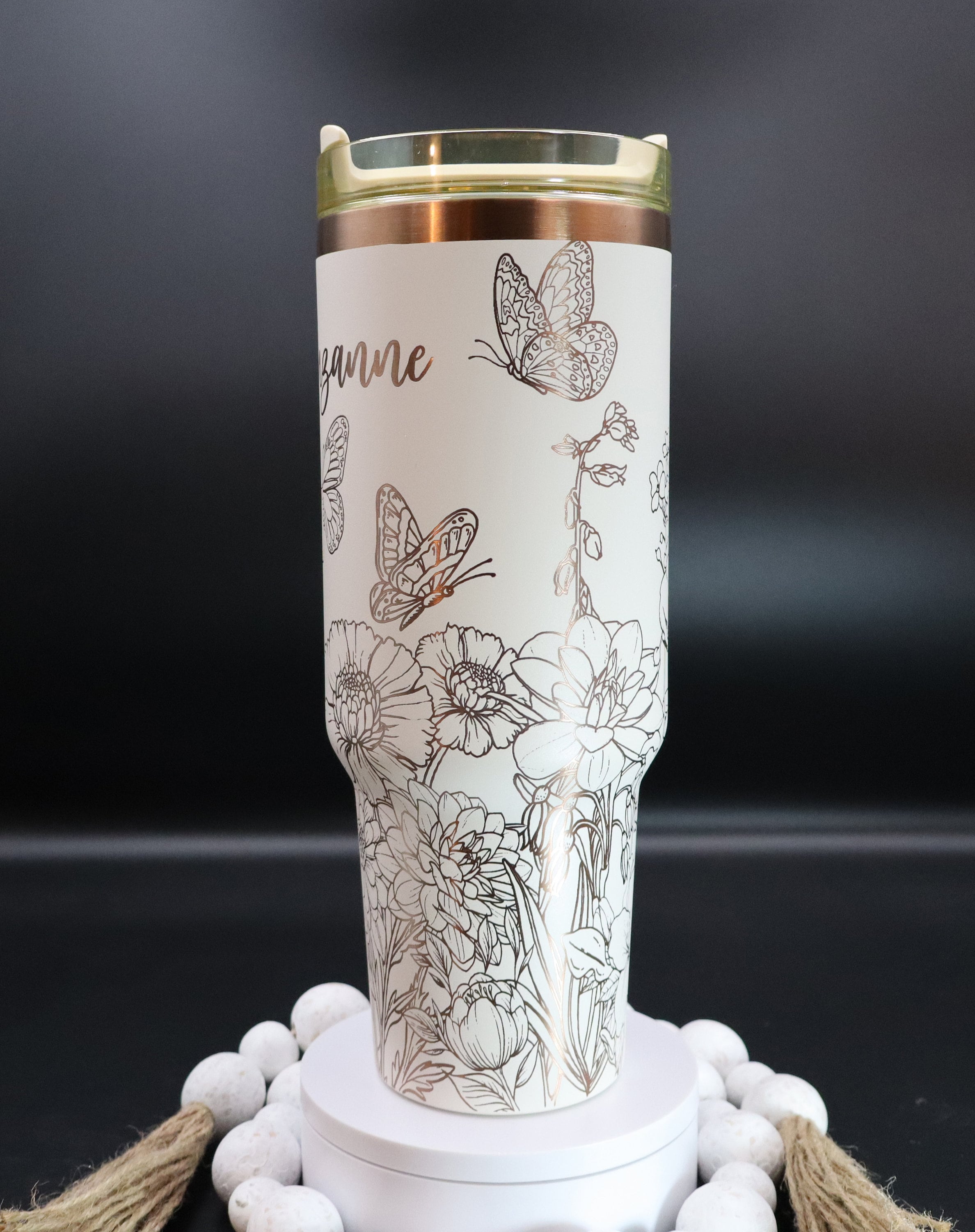 Butterfly Flower Garden Tumbler Wrap SVG | 40oz Laser Engraving File | Rotary Engrave Digital Design | Floral SVG Design
