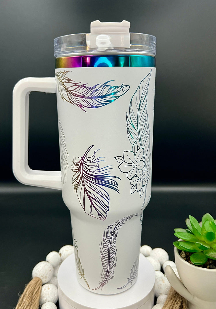 Feathers Tumbler Wrap SVG | 40oz Laser Engraving File | Rotary Ready Digital Design | Fantasy Magic SVG