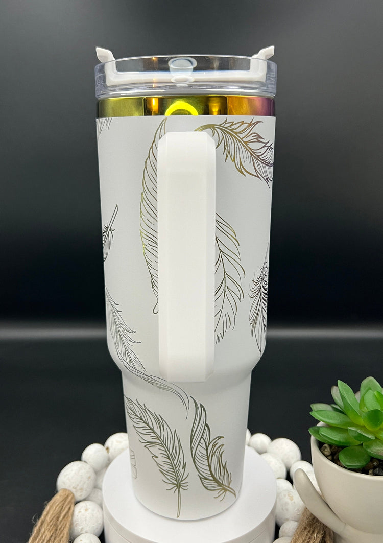 Feathers Tumbler Wrap SVG | 40oz Laser Engraving File | Rotary Ready Digital Design | Fantasy Magic SVG