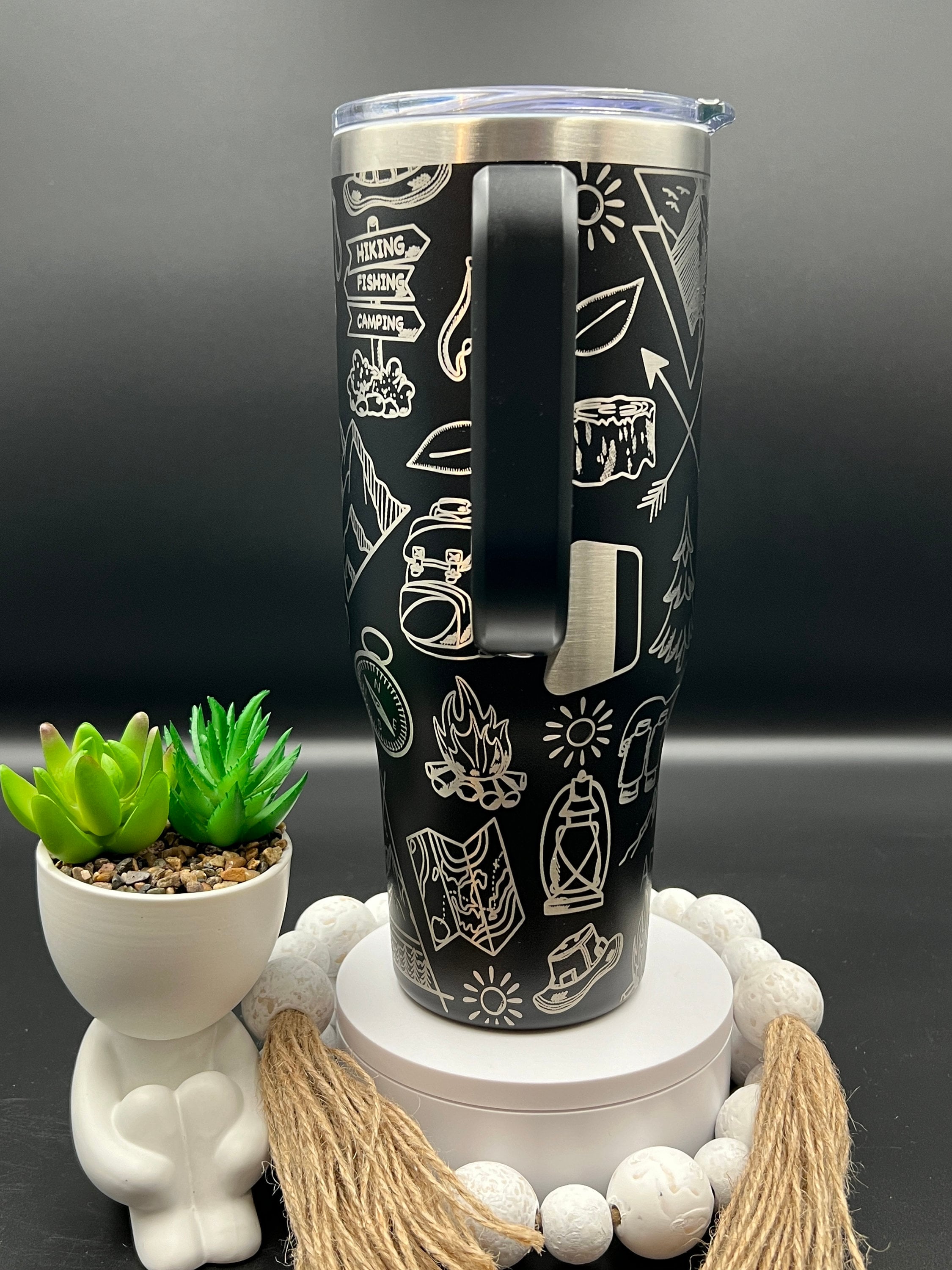 Hiking Doodles Tumbler Wrap SVG | 40oz Laser Engraving File | Rotary Ready Digital Design | Outdoor Nature SVG