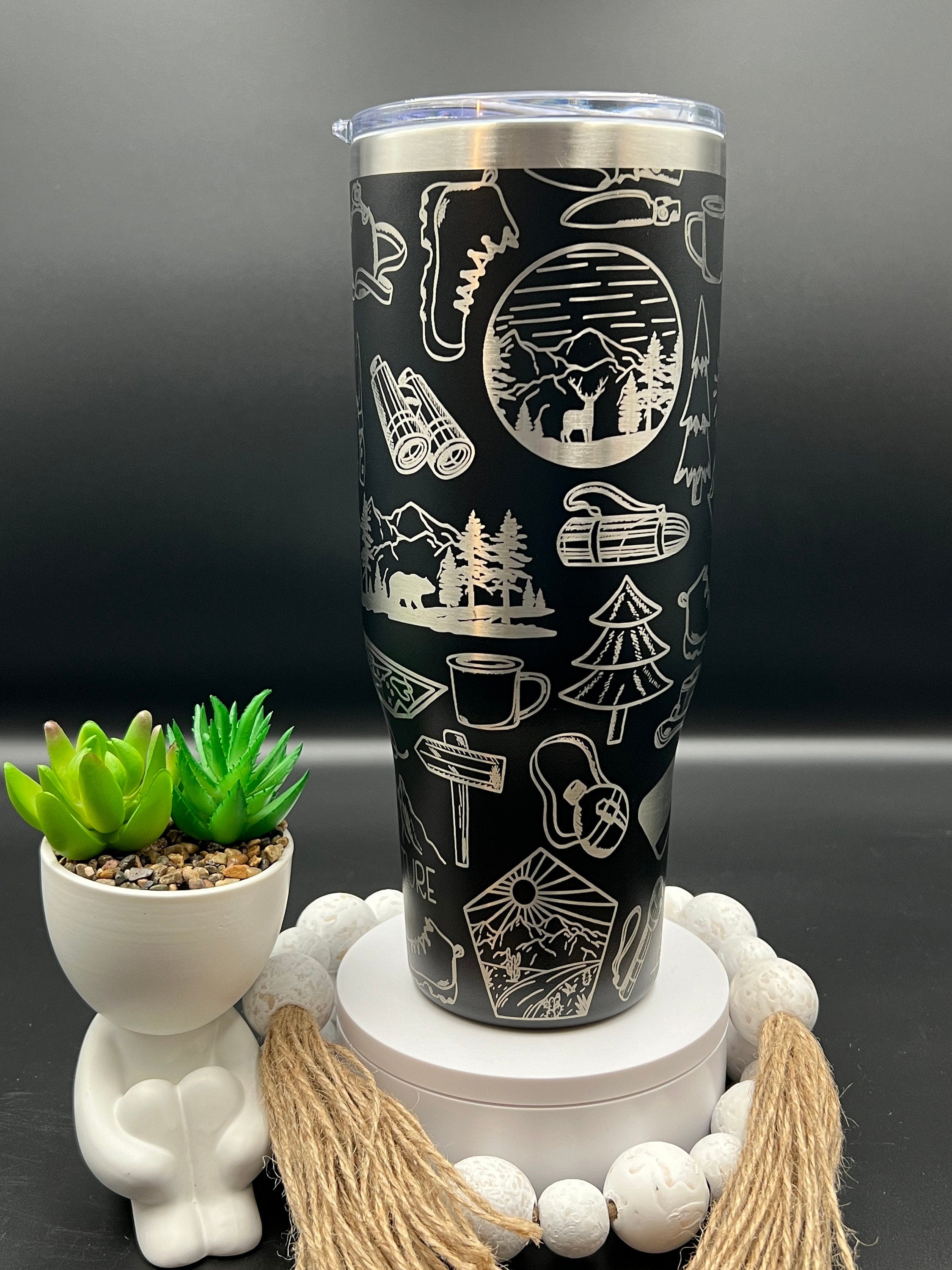Hiking Doodles Tumbler Wrap SVG | 40oz Laser Engraving File | Rotary Ready Digital Design | Outdoor Nature SVG